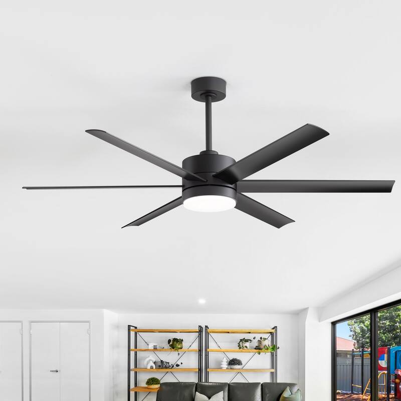 52"/ 65"/72" Black LED Ceiling Fan with Light Kit and Remote(5/8 Blade) - Black-60-inch