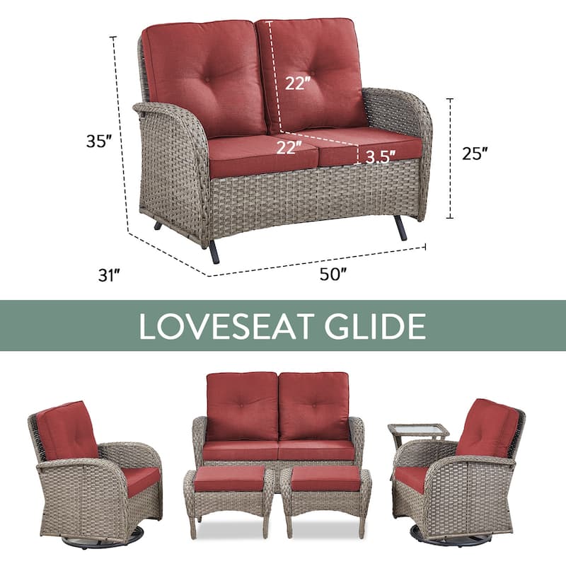 Patio Glider Loveseat Rattan Couch with Removble Cushion - Grey