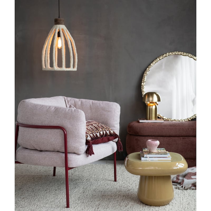 Cotton Slub Fabric Upholstered Chair with Powder Coated Metal Legs and Lumbar Pillow - 31.13"L x 34.63"W x 30.75"H