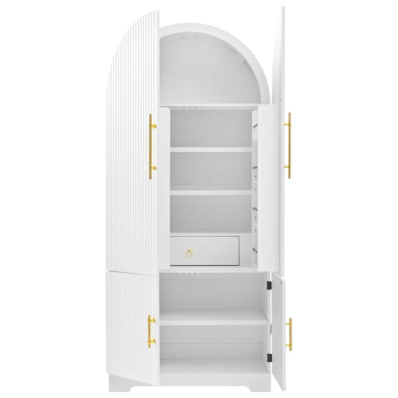 72" Arched Pantry Cabinet with 8 Shelves, Hidden Drawer for Kitchen, Dining & Bathroom