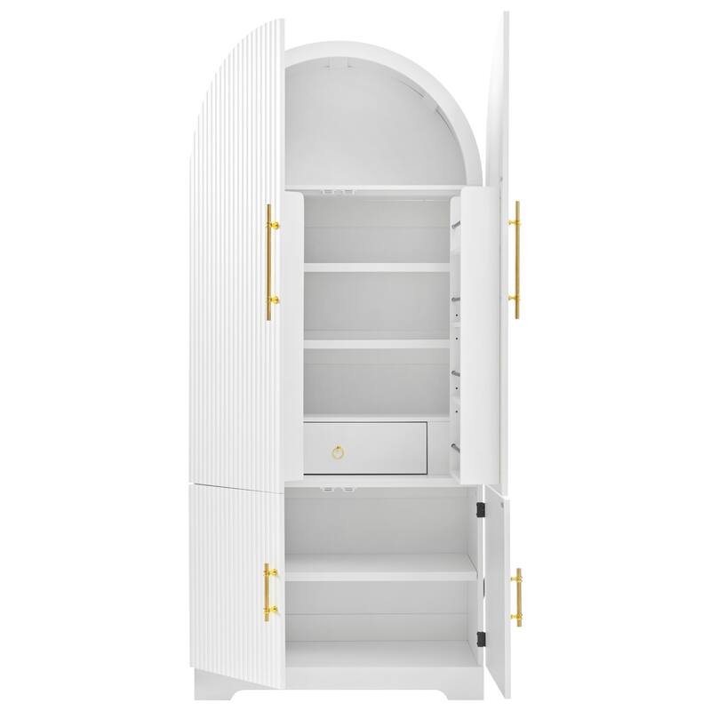 Roomfitters 72" Tall Arched Kitchen Pantry Cabinet with Fluted Doors & Hidden Drawer