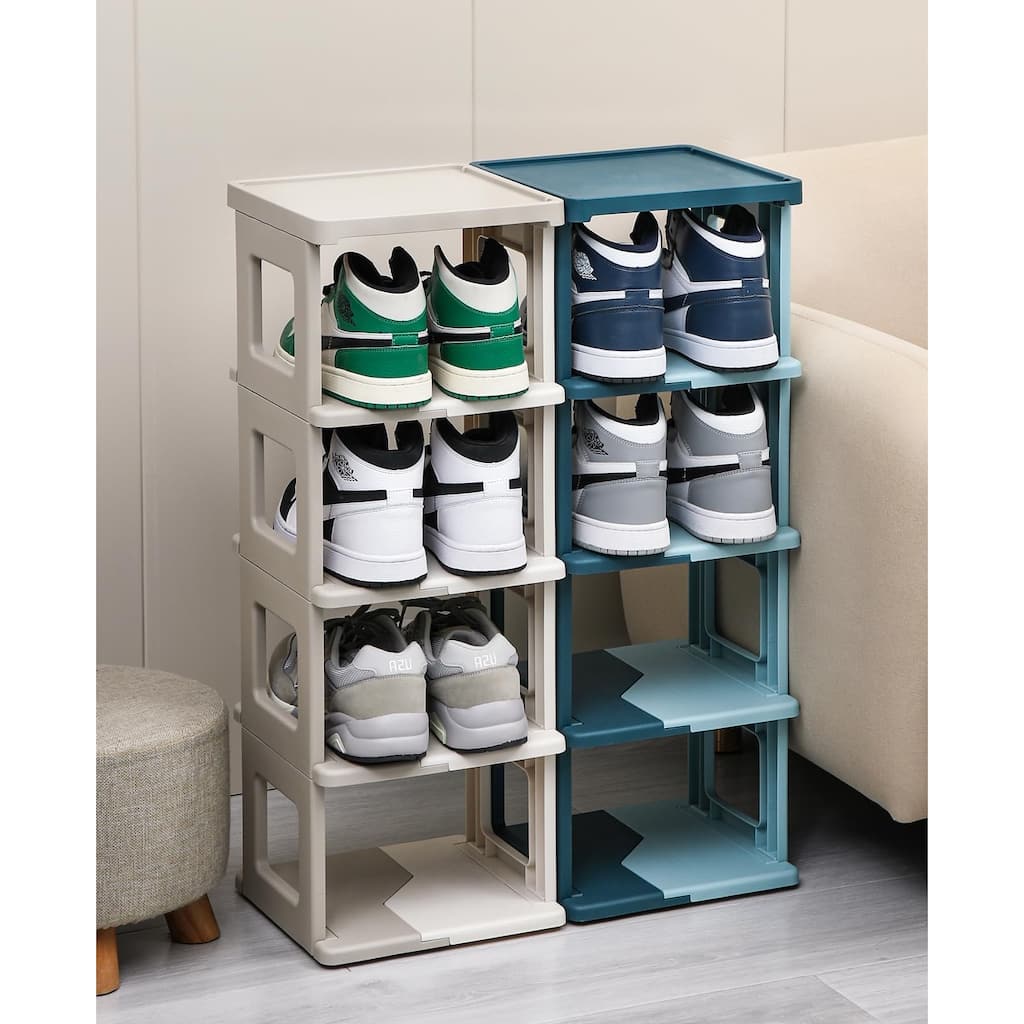 5 Tiers Shoe Rack - Foldable Shoe Rack for Closet, Plastic Shoe Tower for Sneaker, Space Saving Storage Organizer