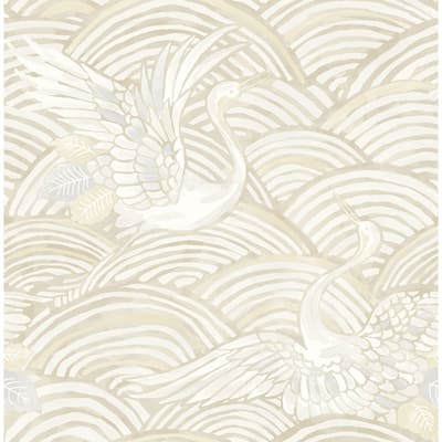 A-Street Prints Egret Neutral Tidal Dance Wallpaper