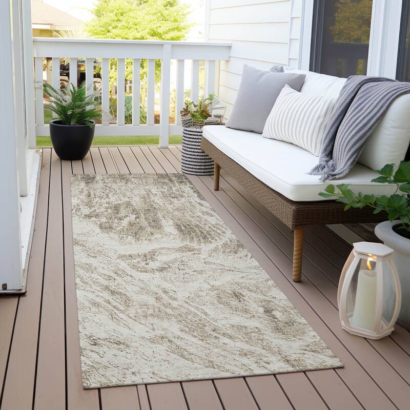 Machine Washable Indoor/ Outdoor Modern Abstract Chantille Rug - Taupe - 2'3" x 7'6"