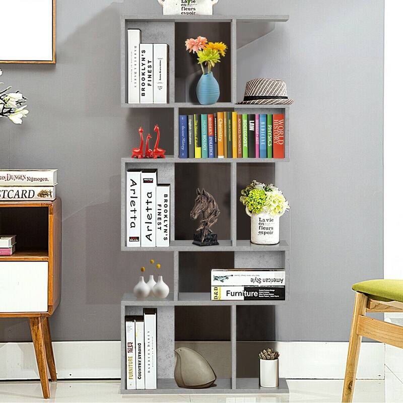 Stylish 5-Tier Geometric Wood Bookshelf - 31" x 11" x 70" (L x W x H)