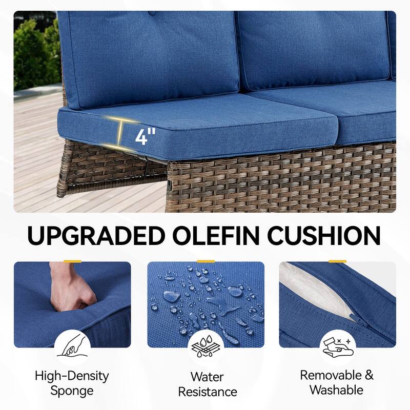 Outdoor Sectional Sofa Couch with Comfy Cushions Brown-Blue - Brown