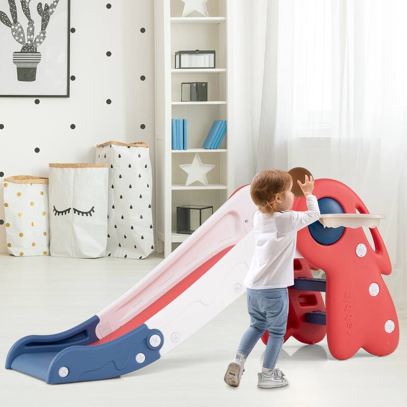 Gymax 3 in 1 Toddler Slide w/Basketball Hoop & Basketball Foldable