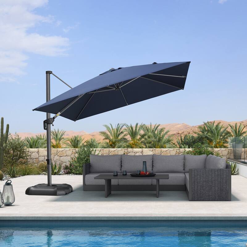 PURPLE LEAF 10 ft Square 360 Degree Rotation Patio Cantilever Umbrella - Navy Blue