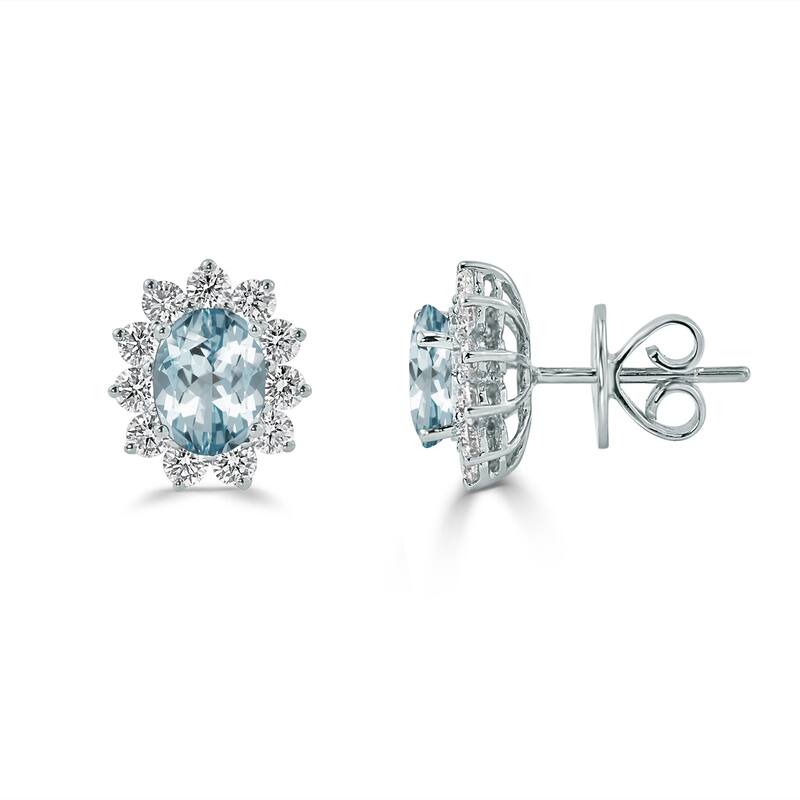 Auriya 1 1/3ct Iconic Oval-cut Aquamarine Halo Diamond Stud Earrings 1 1/4ctw 18k Gold