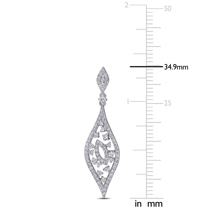Miadora 14k White Gold 7/8ct TDW Diamond Halo Drop Earrings - 34.9 mm x 10 mm x 2.2 mm - 34.9 mm x 10 mm x 2.2 mm
