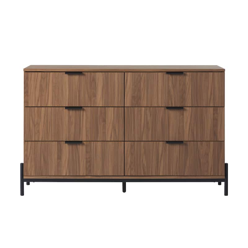 Walker Edison Six Drawer Chest with Reeded Drawer Fronts