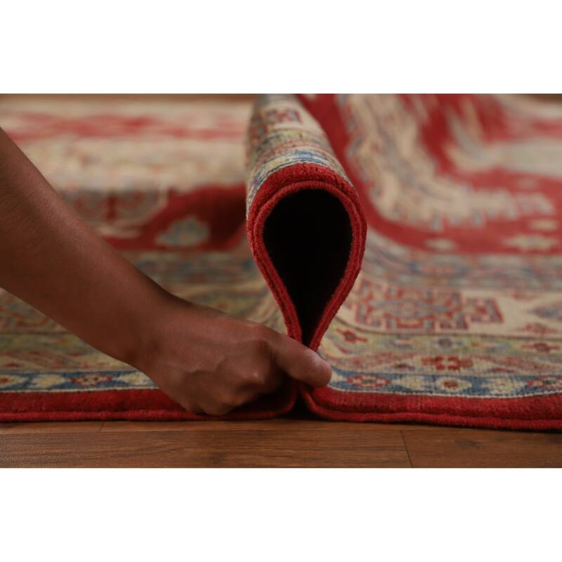 Hand Knotted Oriental 100% Wool Carpet Traditional Geometric Red Kazak Area Rug - 13' 11'' X 9' 6''