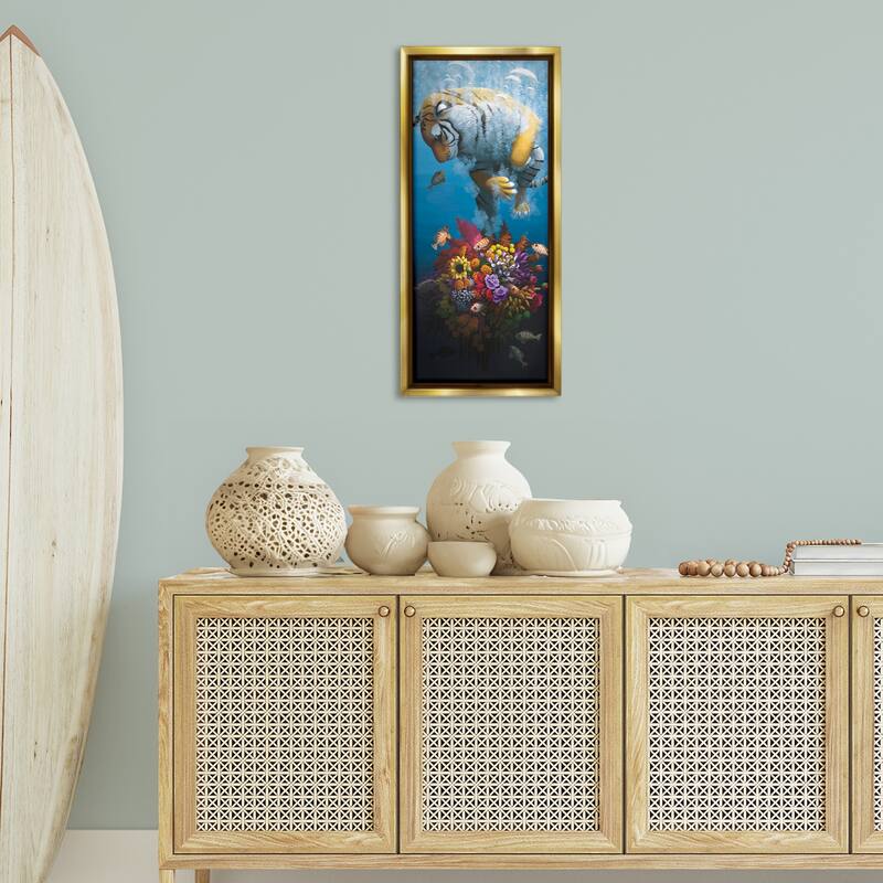 Stupell Curious Tiger & Underwater Bouquet Framed Floater Canvas Wall Art Design By Heather Gauthier