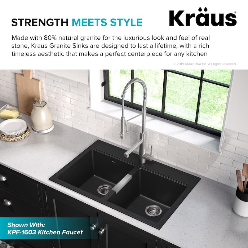 KRAUS Granite 33 inch 2-Bowl Undermount Drop-in Kitchen Sink