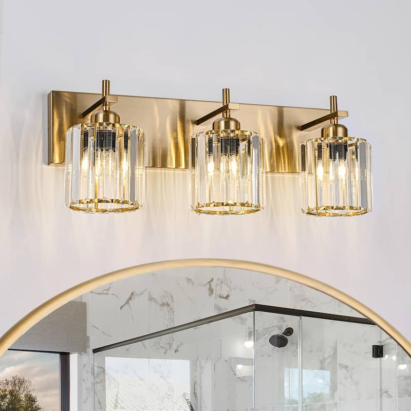 Mid-Century Modern Dimmable Bathroom Vanity Light Crystal Glass Wall Sconce - 20.5" - Gold