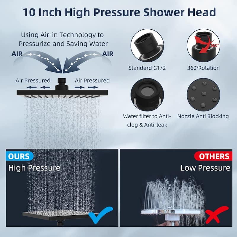 10 Inch Thickness Metal Rainfall Shower Head/Handheld Shower Combo