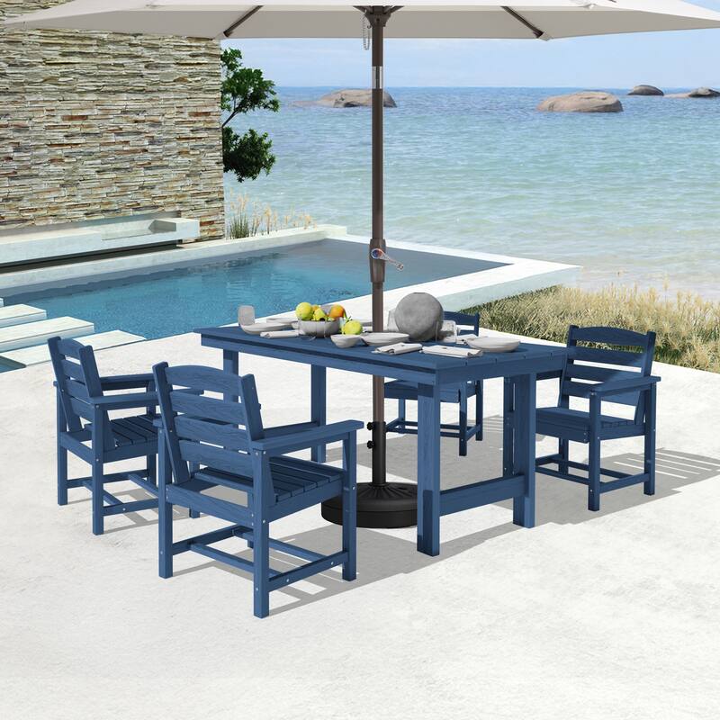 5-Piece HDPE Outdoor Dining Table Sets with Umbrella Hole - 1-Table 4-Chairs