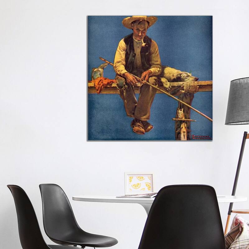 iCanvas "Man on Dock Fishing" by Norman Rockwell Canvas Print - 37x37x1.5