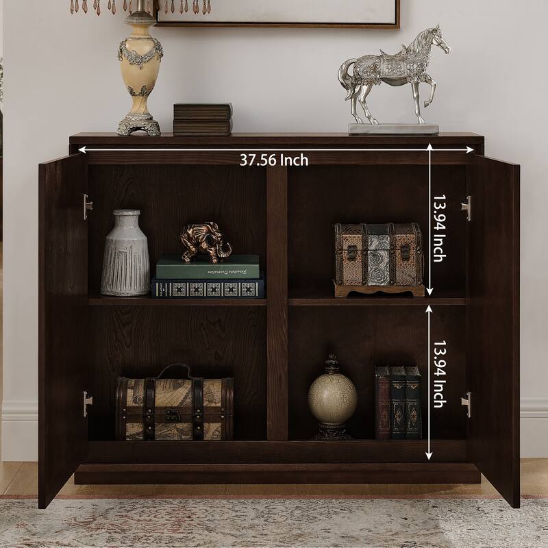 V-Shaped Fluted Storage Cabinet, Multi-Functional Narrow Side Cabinet, Wood Buffet Cabinet with 2 Doors & 2 Outlet Holes