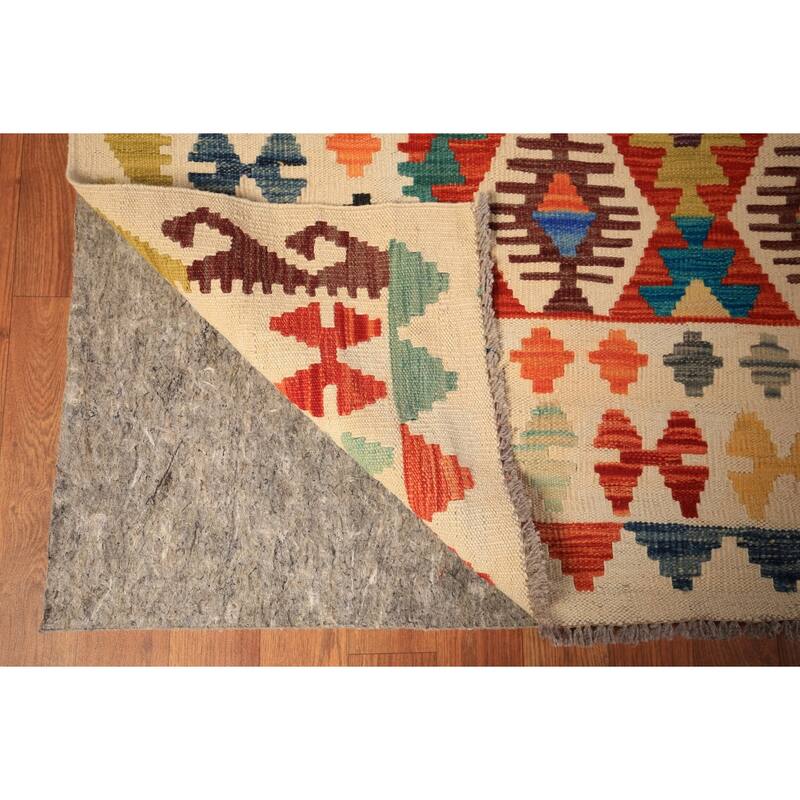 All-Over Geometric Kilim Oriental Large Rug Flatweave Wool Carpet - 10'3" x 16'6"