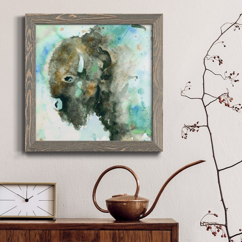 Buffalo On Blue-Premium Framed Canvas - Ready to Hang