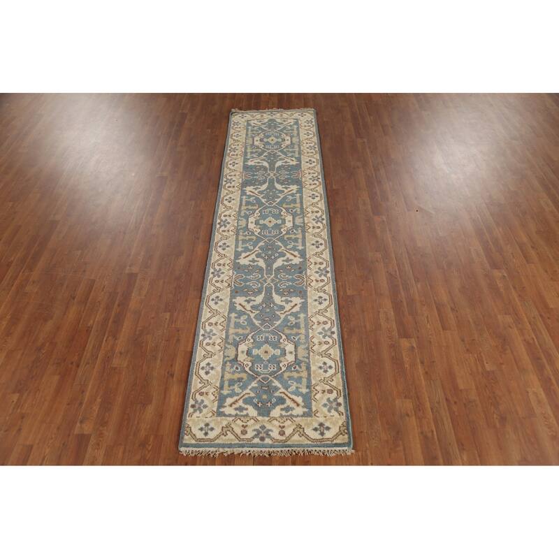 Transitional Oushak Indian Runner Rug Handmade Wool Carpet - 2'6"x 9'11"