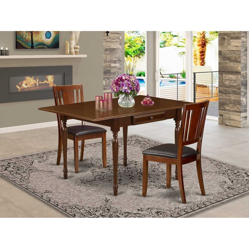 HomeStock 3-Piece Mahogany Finish Solid Wood Top with Dropleaf Dining Table Set
