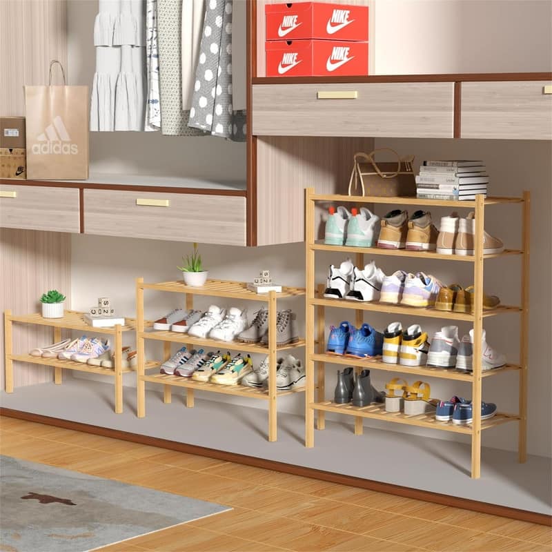 5 Tier Bamboo Shoe Rack for Closet Free Standing Wood Shoe Shelf - 11"D x 27"W x 33"H