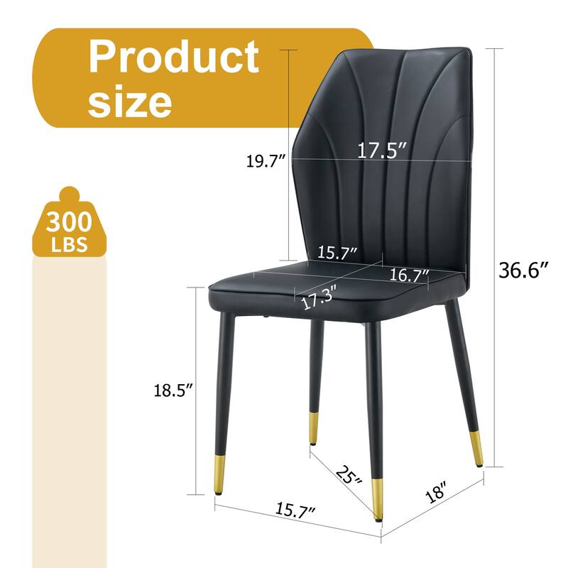Roomfitters PU Dining Chairs with Patterned Backrest and Black Metal Legs, Upholstered Modern Set of 8 for Dining