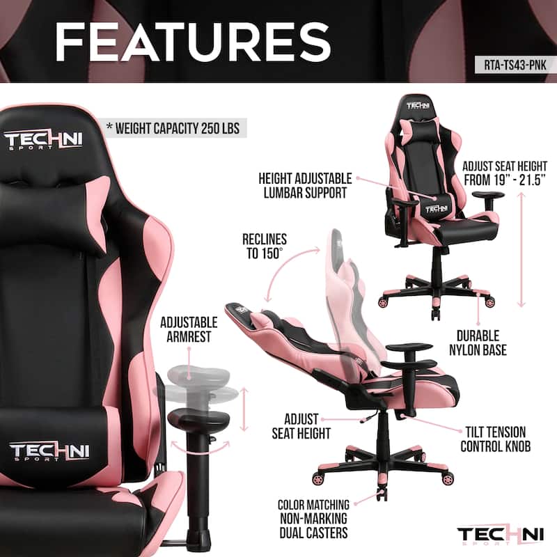 Techni Sport TS-4300 Ergonomic High Back Racer Style PC Gaming Chair for Ultimate Comfort and Support