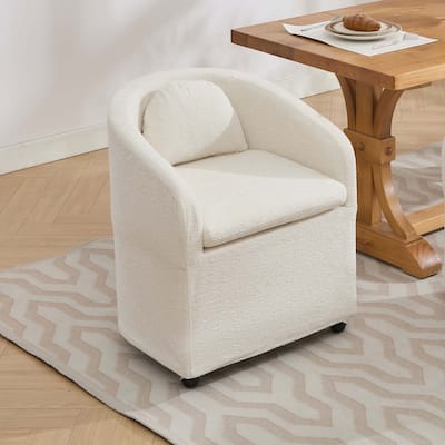 Fabric Dining Armchair With Back Cushion and Universal Wheels