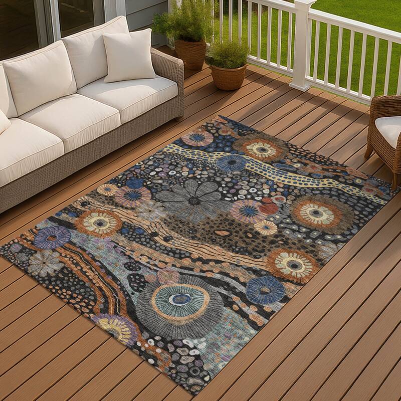 Machine Washable Indoor/ Outdoor Whimsy Floral Chantille Rug