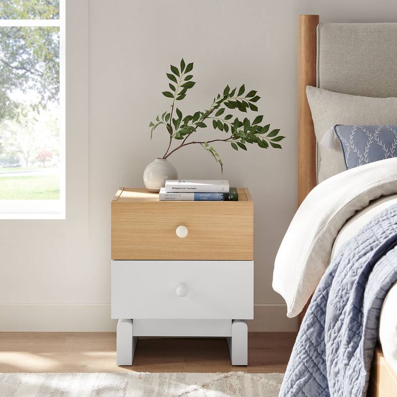 Nolia 2-Drawer Color Block Nightstand - Oak White