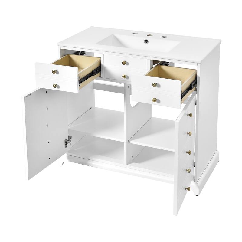 GDFStudio - Bretton Modern Freestanding Bathroom Vanity with Ceramic Sink with 2 Drawers & Soft Closing Doors - 36'W