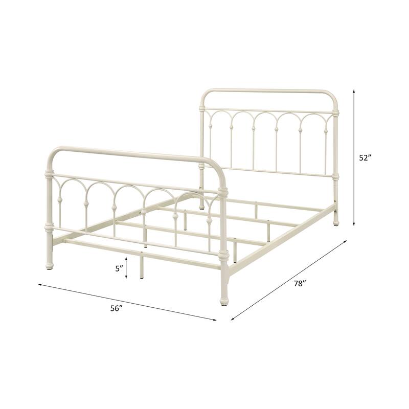 Classic White Full Bed with Spindle Headboard and Footboard, Metal Frame with Box Spring Support