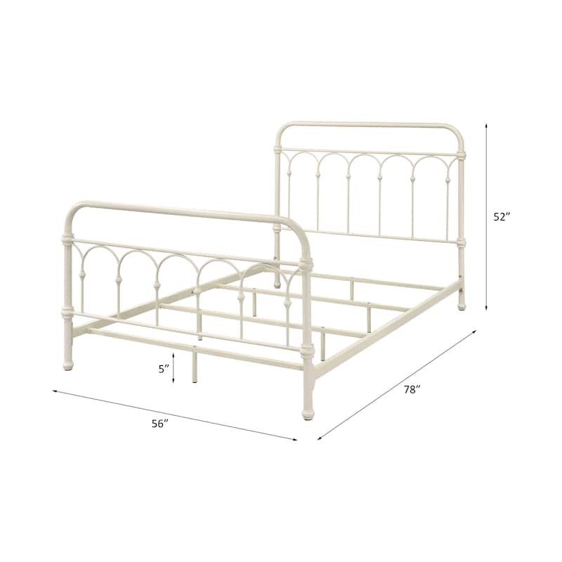 White Full Bed Frame with Spindle Design - 330lbs Capacity, Metal Support, Box Spring Compatible