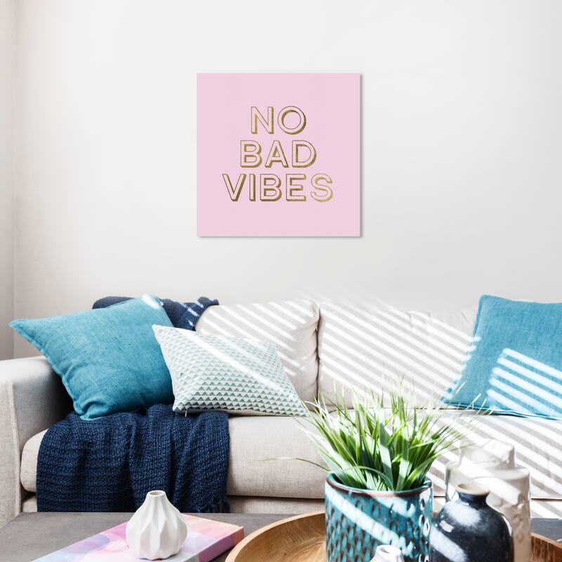 Wynwood Studio Prints Typography and Quotes No Bad Vibes Pink and Pastel Pink Modern & Contemporary Wall Art Canvas Print - 20 x 20