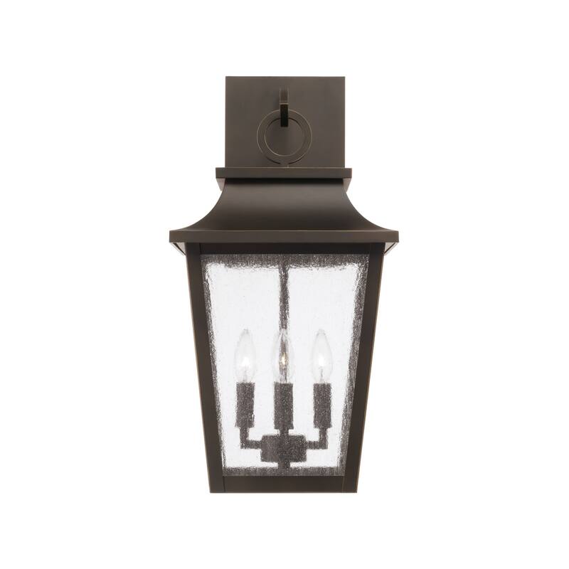 13"W x 24"H 4-Light Outdoor Tapered Wall Lantern in Oiled Bronze with Ripple Glass