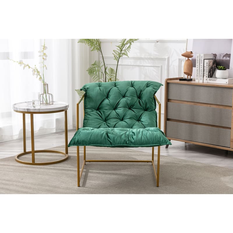Italy shine velvet Upholstered Tufted Armchair With Golden Legs - Emerald