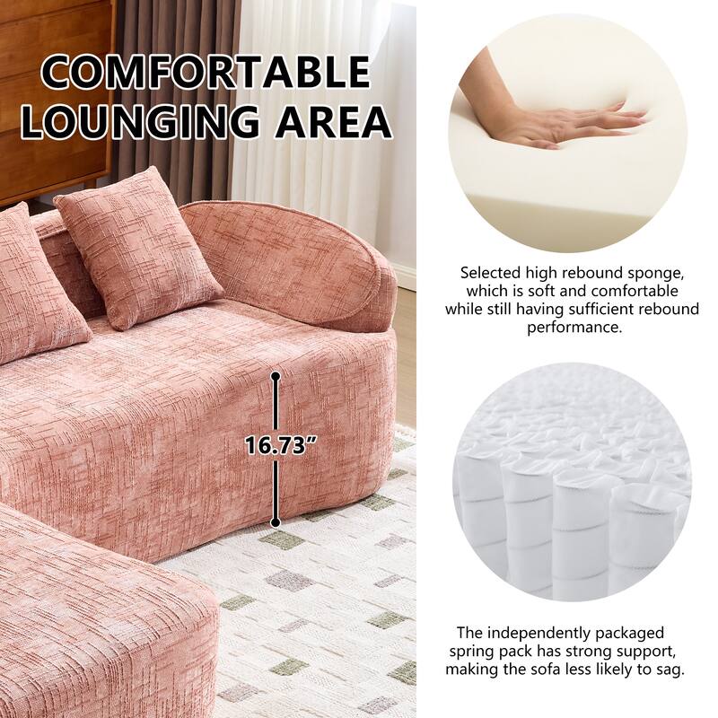 L-Shaped Sectional Sofa with Chaise Lounge, Chenille Upholstered 4 Seater Sofa, Compressed Sofa with Throw Pillows