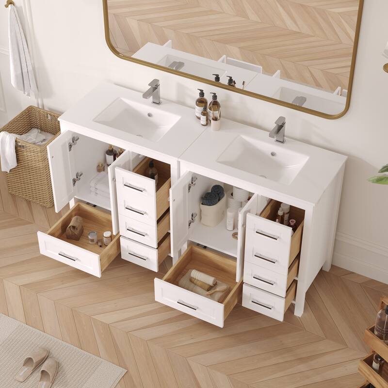 Modern Bathroom Vanity with Ceramic Sink, Soft-Close Storage Cabinet and Glossy Easy-Clean Countertop