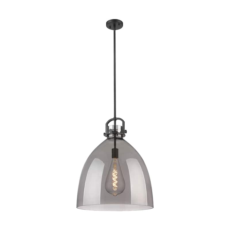 Innovations Lighting Newton Bell - 1 Light 18" Stem Hung Pendant - Matte Black/Light Smoke