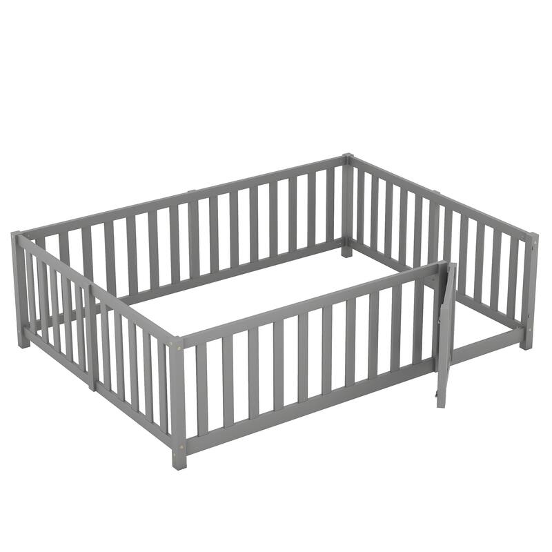 Modern Wood Daybed with Fence Guardrails and 2 Drawers