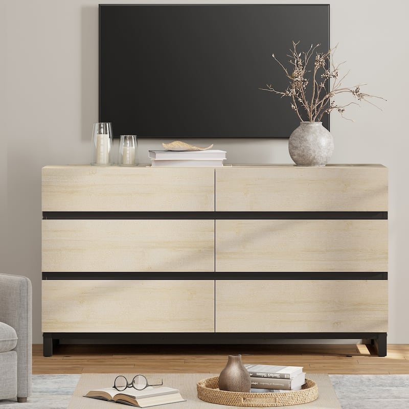 WAMPAT Modern TV Stand for TVs up to 110 inch, Entertainment Center with Drawers , Wood Media TV Console for Living Room - 47 Inch - Beige