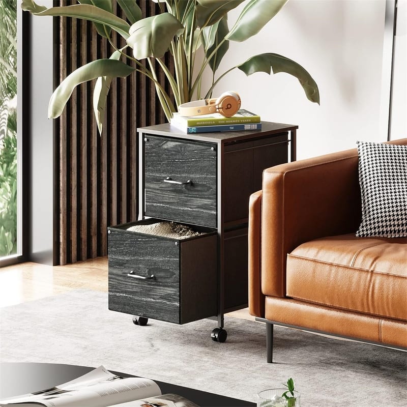 2 Drawer Mobile File Cabinet - 15.7"D x 15.4"W x 26.8"H