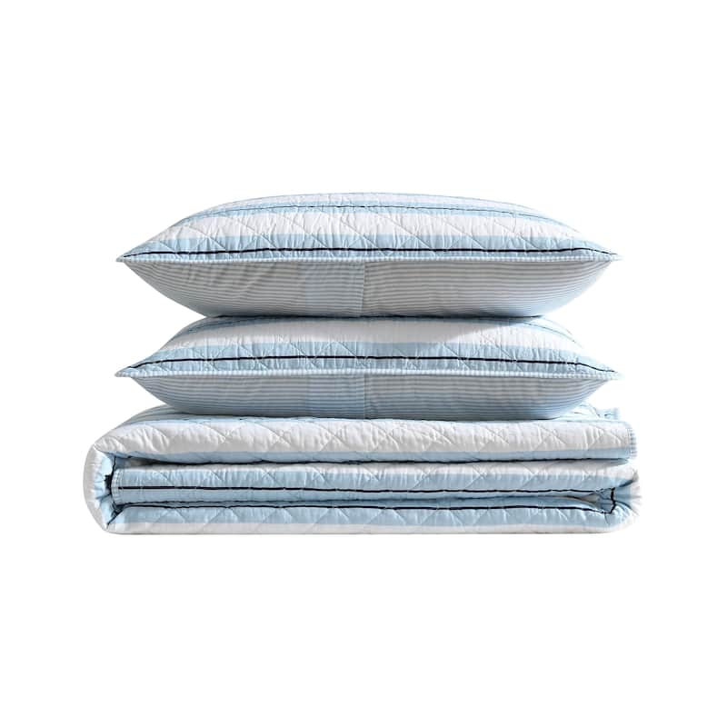 Nautica Tim Stripe Blue Cotton Reversible Quilt Set