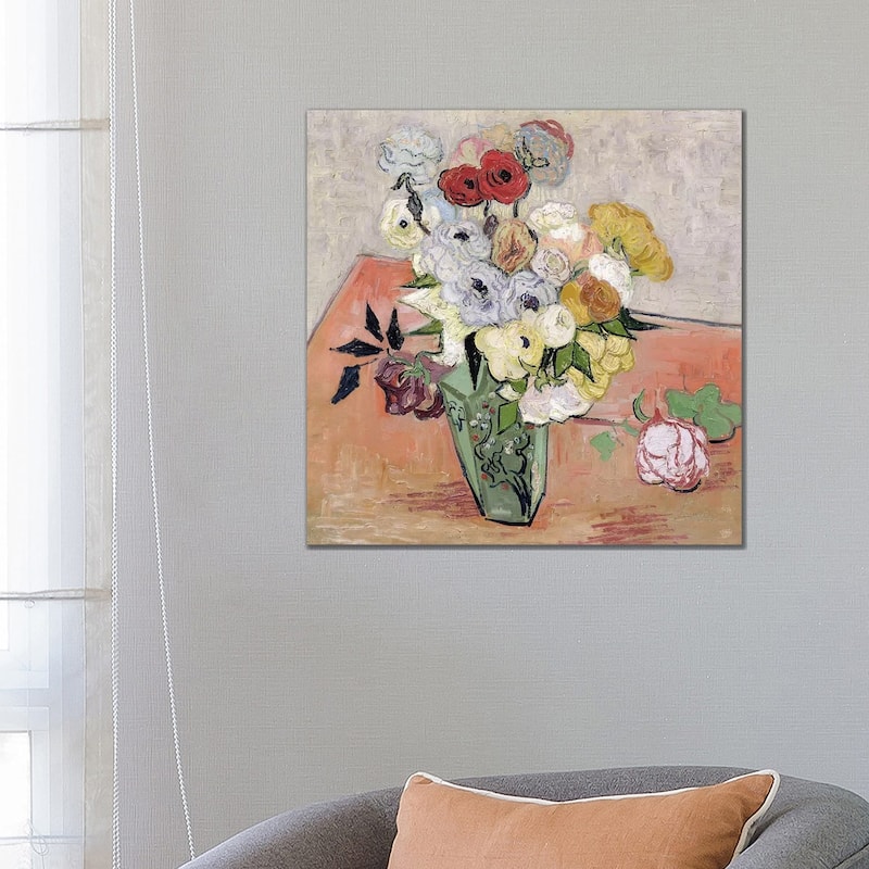 iCanvas "Japanese Vase with Roses and Anemones, 1890 " by Vincent van Gogh Canvas Print - 26x26x1.5