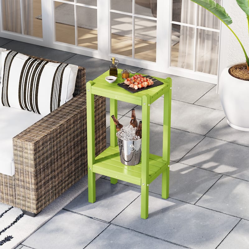 Polytrends Laguna Hdpe All Weather Outdoor Patio Two Shelf Square Table - Lime