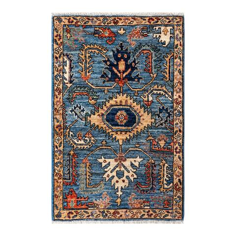 Hand Knotted Traditional Tribal Wool Light Blue Area Rug - 2' 2" x 3' 2"