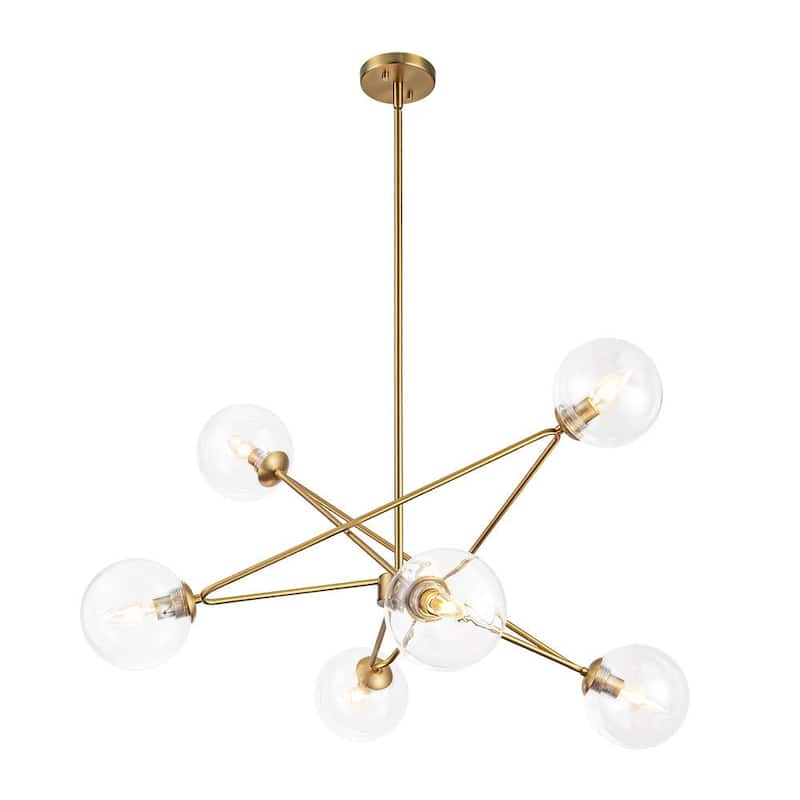 Modern Minimalist 6-Light Clear Glass Bubble Sputnik Chandelier 34.6in